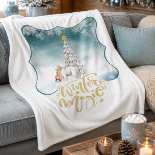 Polar Bear and Penguin Fleece Blanket
