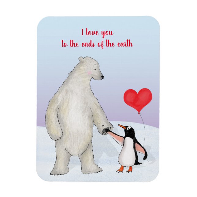 Polar bear and penguin 'love you' magnet (Vertical)