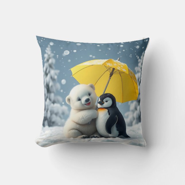 Polar Bear and Penguin Pillow Cushion  (Front)