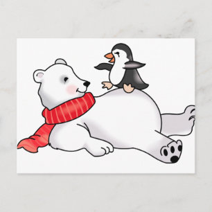 Polar Bear and Penguin Postcard