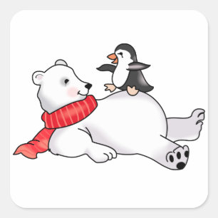 Polar Bear and Penguin Square Sticker