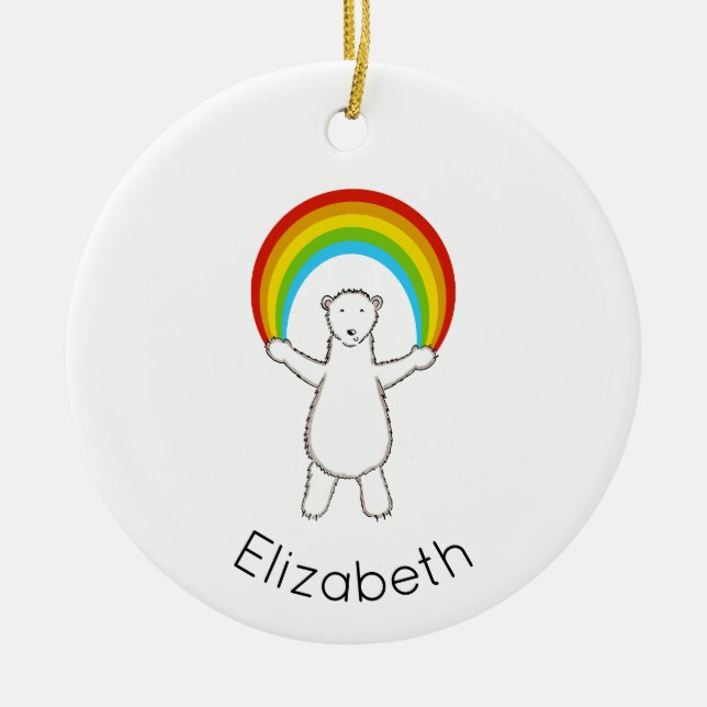 Polar Bear and Rainbow Ceramic Tree Decoration (Front)