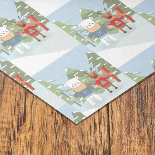 Polar Bear and Reindeer Pattern Blue Tissue Paper