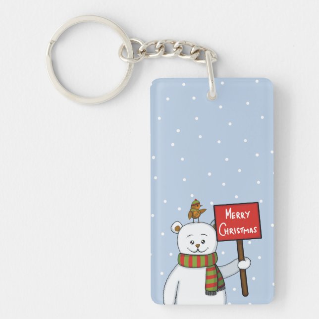 Polar Bear and Robin Christmas Greeting Key Ring (Front)