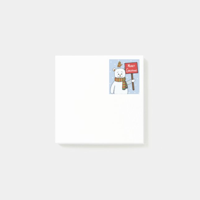 Polar Bear and Robin Christmas Greeting Post-it Notes (Front)