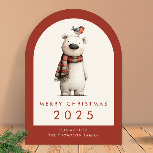 Polar Bear and Robin Merry Christmas Arch Holiday Card