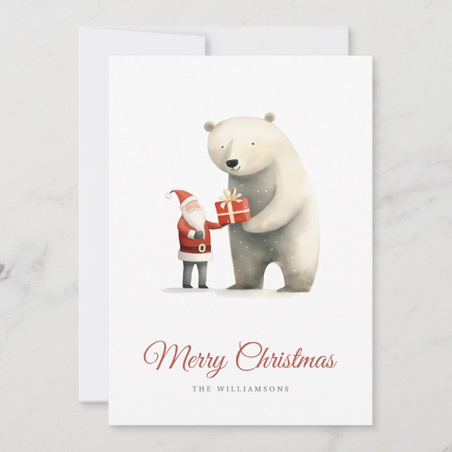 Polar Bear and Santa Christmas Greetings Holiday Card (Front)
