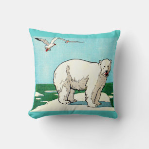 polar bear and seagulls print cushion