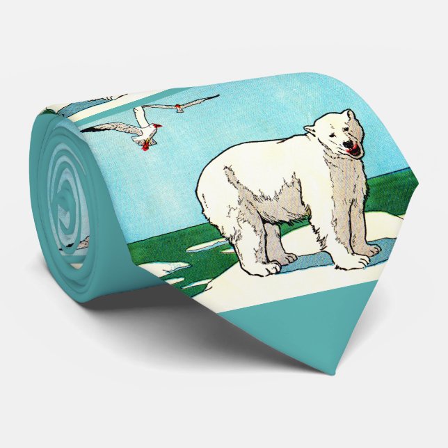 polar bear and seagulls print tie (Rolled)