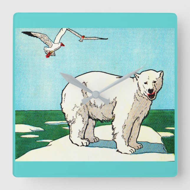 polar bear and seagulls square wall clock (Front)