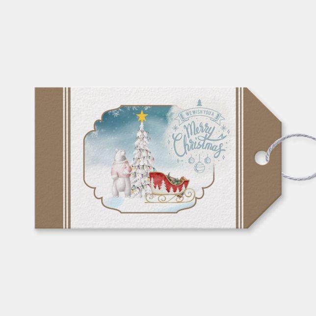 Polar Bear and Sleigh Christmas Gift Tag (Front (Horizontal))