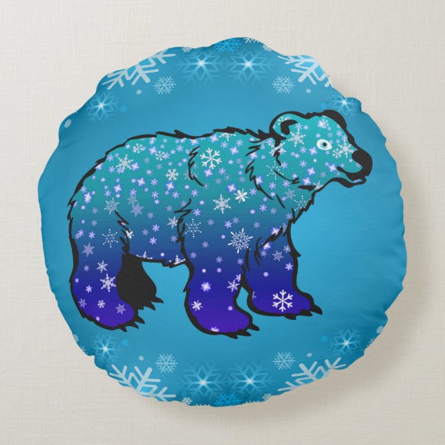 Polar Bear and Snowflakes Round Cushion (Back)