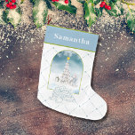 Polar Bear and Snowman Christmas Stocking<br><div class="desc">Personalise this beautiful Christmas stocking with your name,  prior to placing into your shopping cart.  Both sides feature our adorable polar bear and his favourite snowman with their lighted Christmas tree.</div>