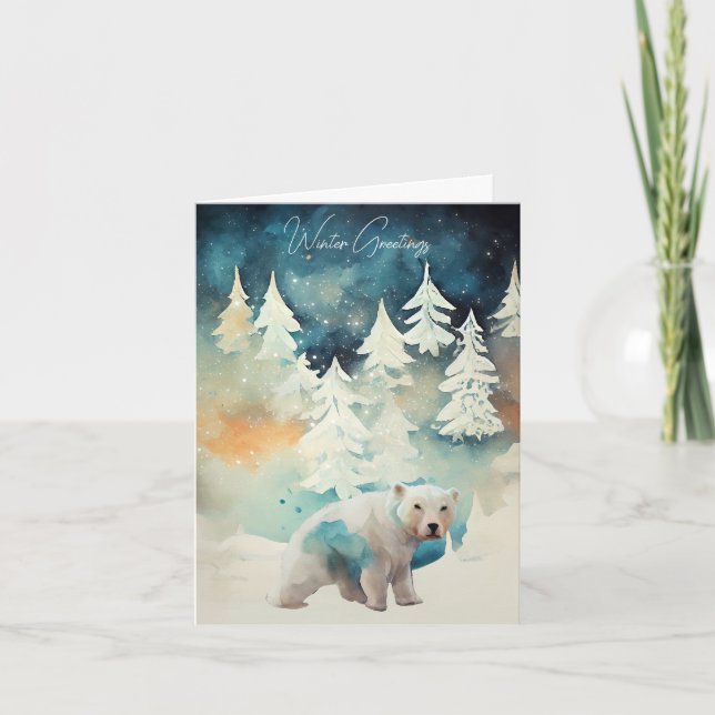 Polar Bear and Snowy Trees Christmas Card (Front)