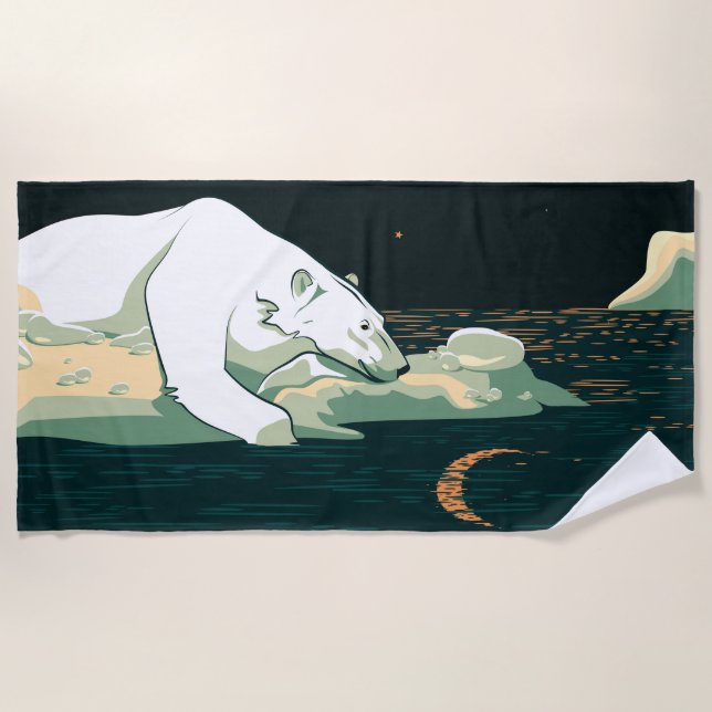 Polar Bear and the Moon Beach Towel (Front)