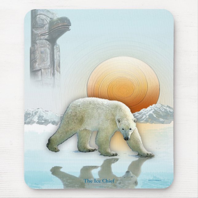 Polar Bear and Totem Pole Wildlife Art Mouse Mat (Front)
