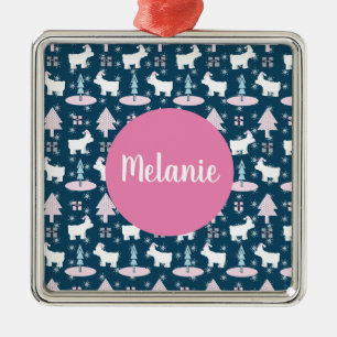 Polar Bear and Trees Monogram Christmas Present Metal Tree Decoration