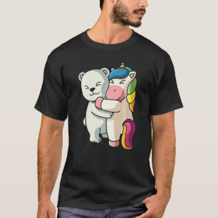Polar Bear And Unicorn Cute Animal Hugging Women T-Shirt