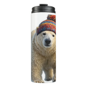 Polar bear and Winter bunny hat travel water bottl Thermal Tumbler