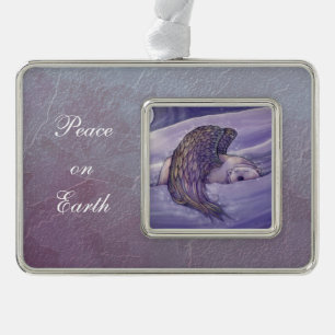 Polar Bear Angel Wildlife Fantasy Illustration Silver Plated Framed Ornament