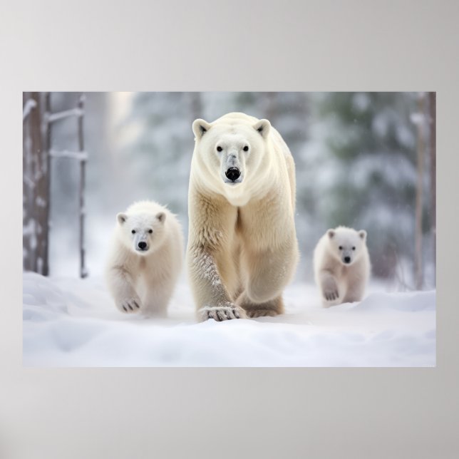 Polar Bear Animal Family Wandering  Poster (Front)