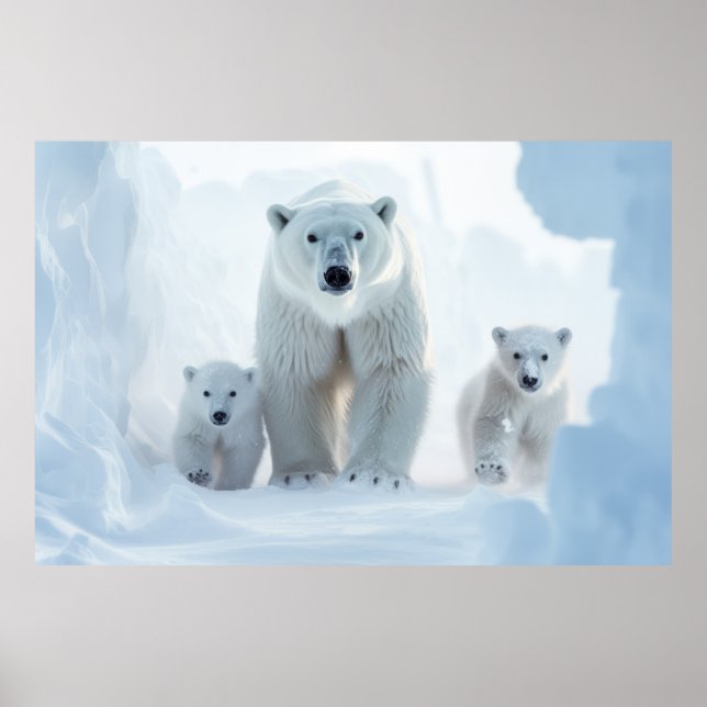 Polar Bear Animal Family Wandering  Poster (Front)