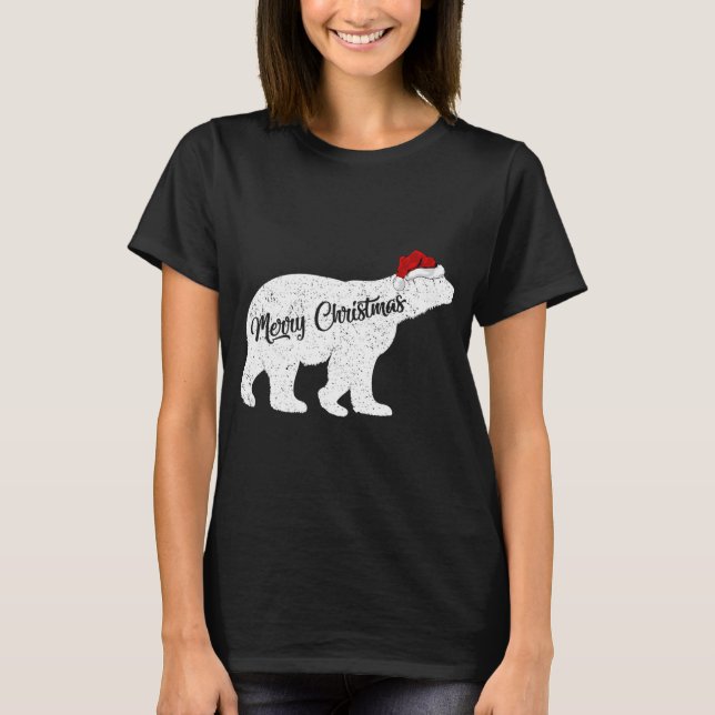 Polar Bear Animal Lover Xmas Santa Hat Polar Bear  T-Shirt (Front)