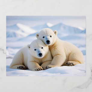 Polar Bear Animal Nature Wildlife Affection Caring Foil Holiday Postcard