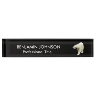 Polar Bear Animal on Black Nameplate