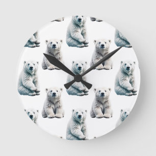 Polar Bear Animal Pattern Design Round Clock