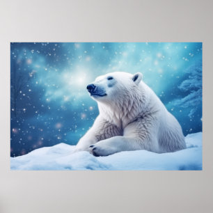 Polar Bear Animal Wildlife Wilderness Colourful Ar Poster
