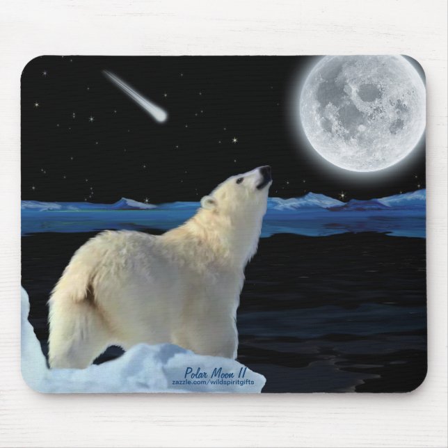 Polar Bear, & Arctic Moon Wildlife Art Mousepad (Front)