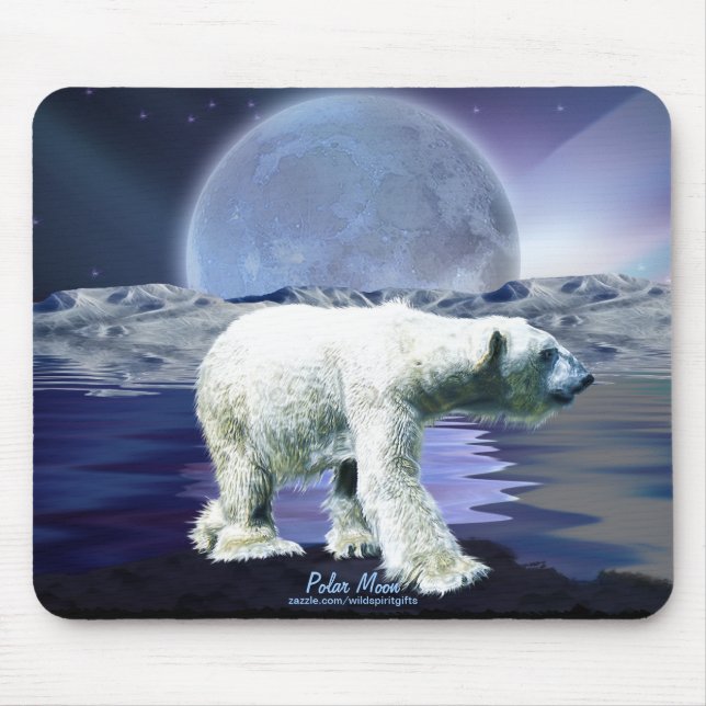 Polar Bear & Arctic Moon Wildlife Art Mousepad (Front)