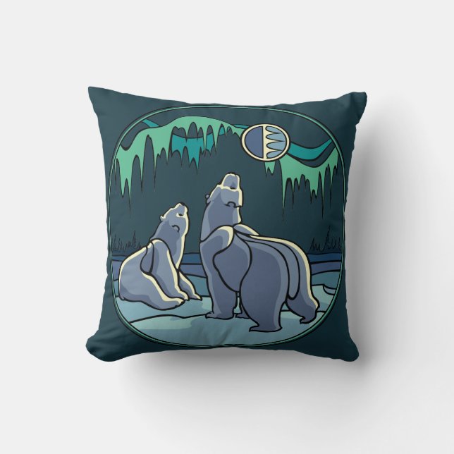 Polar Bear Art Pillow Mother w. Baby Bears Pillow (Front)
