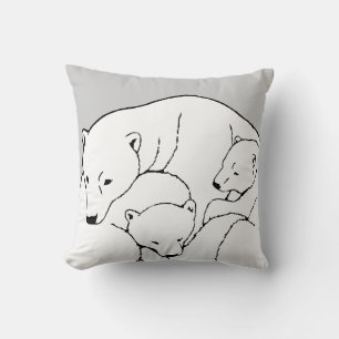 Polar Bear Art Pillow Mother w. Baby Bears Pillow