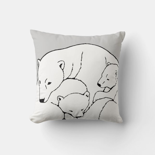 Polar Bear Art Pillow Mother w. Baby Bears Pillow (Front)