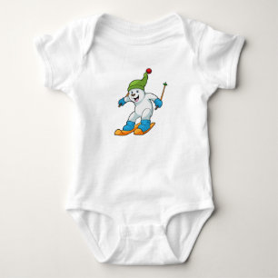 Polar bear as Skier with Ski & Bobble hat Baby Bodysuit