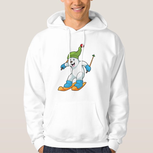 Polar bear as Skier with Ski & Bobble hat Hoodie (Front)