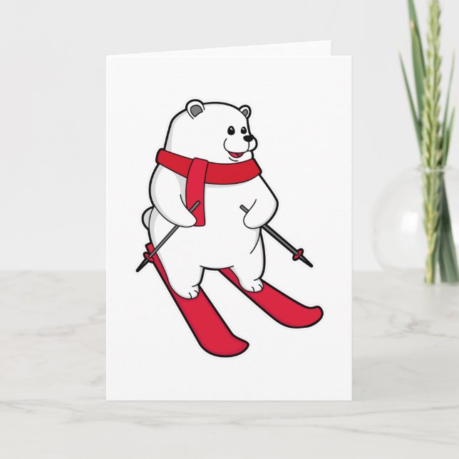 Polar bear as Skier with Ski Card (Front)