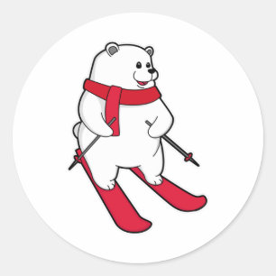 Polar bear as Skier with Ski Classic Round Sticker