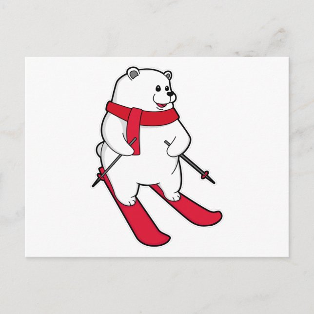 Polar bear as Skier with Ski Postcard (Front)