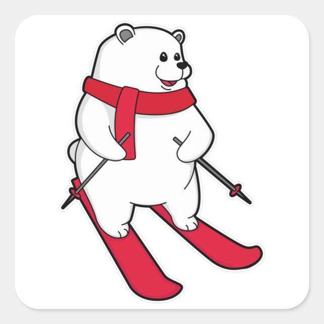 Polar bear as Skier with Ski Square Sticker (Front)