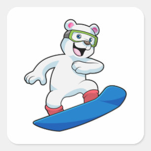 Polar bear as Snowboarder with Snowboard Square Sticker