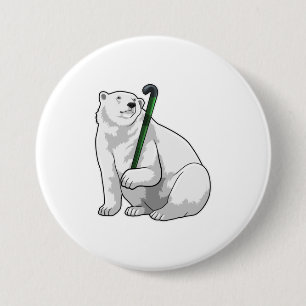 Polar bear at Hockey with Hockey stick 7.5 Cm Round Badge