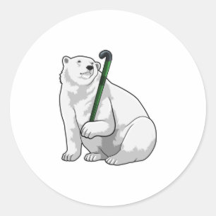 Polar bear at Hockey with Hockey stick Classic Round Sticker