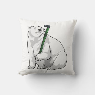 Polar bear at Hockey with Hockey stick Cushion