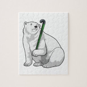 Polar bear at Hockey with Hockey stick Jigsaw Puzzle