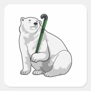 Polar bear at Hockey with Hockey stick Square Sticker