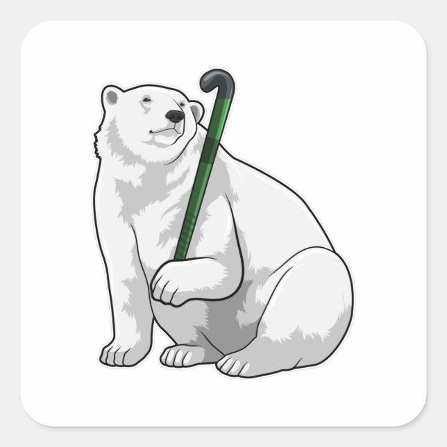 Polar bear at Hockey with Hockey stick Square Sticker (Front)