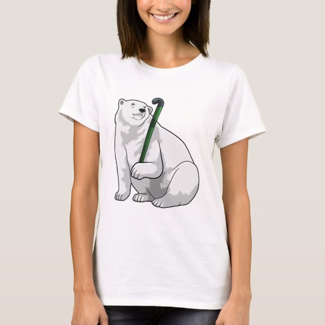Polar bear at Hockey with Hockey stick T-Shirt (Front)